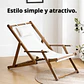 Silla De Playa Reposera Plegable De Lona Y Madera Exteriores - Miniatura 6