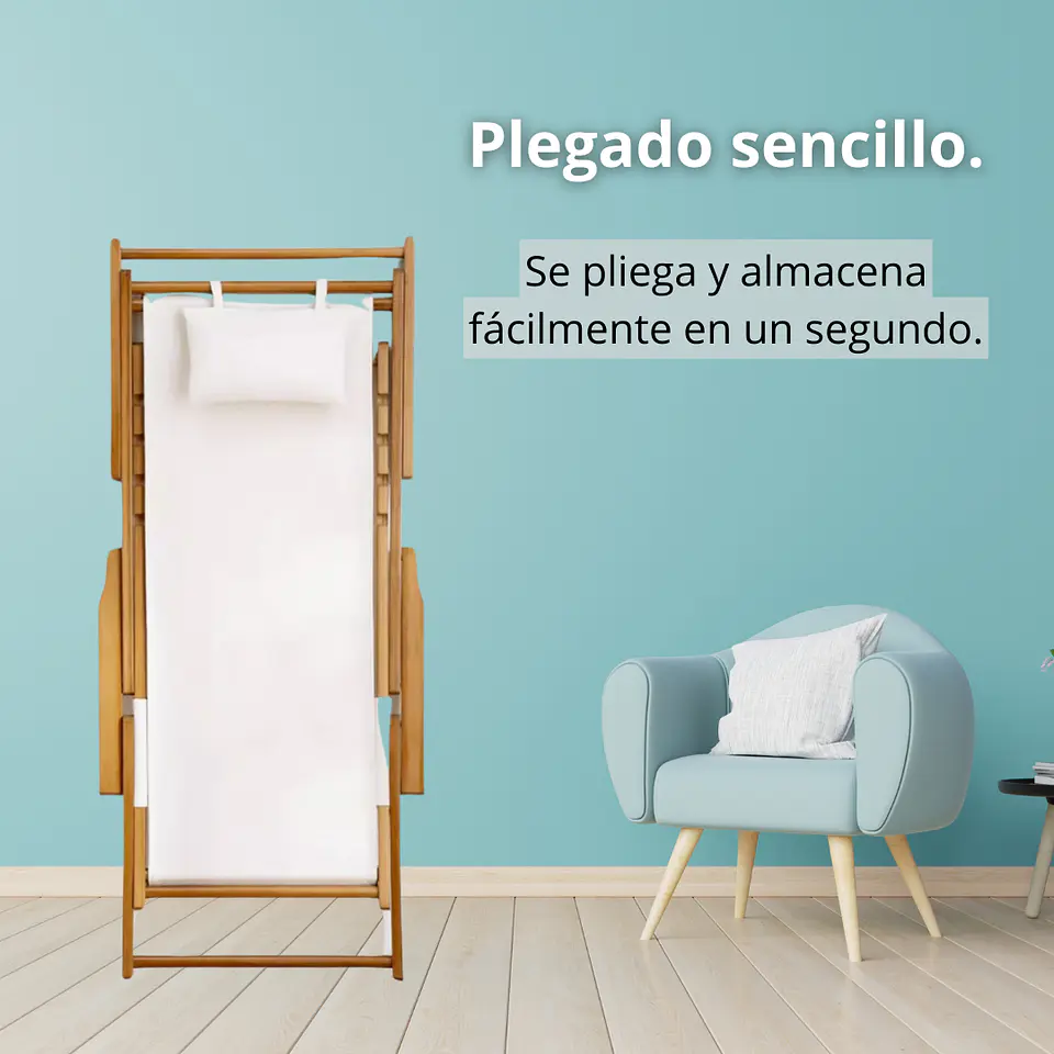 Silla De Playa Reposera Plegable De Lona Y Madera Exteriores 4