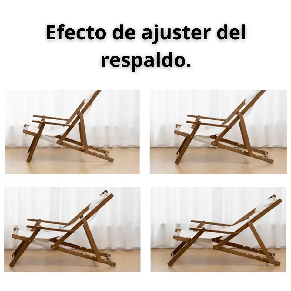 Silla De Playa Reposera Plegable De Lona Y Madera Exteriores 5