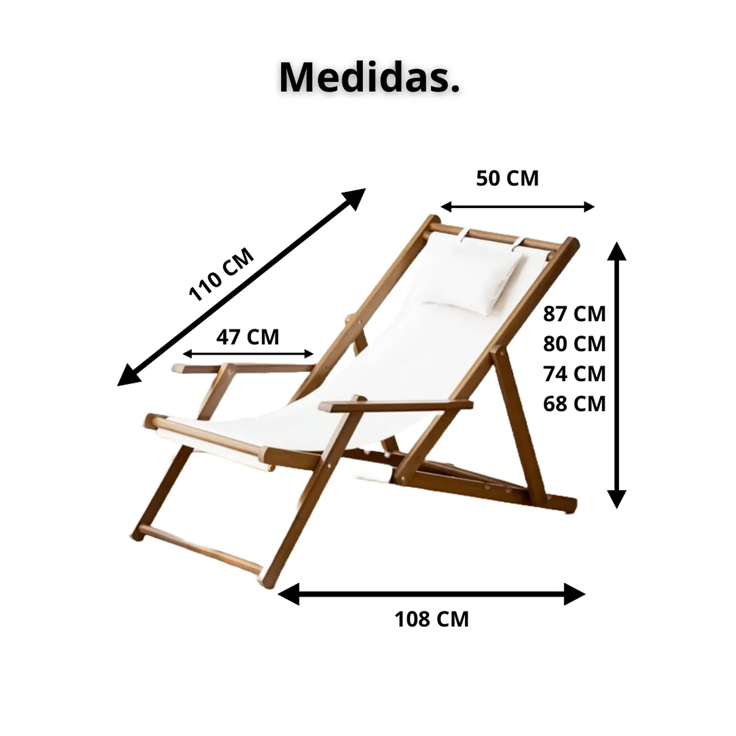 Silla De Playa Reposera Plegable De Lona Y Madera Exteriores 2