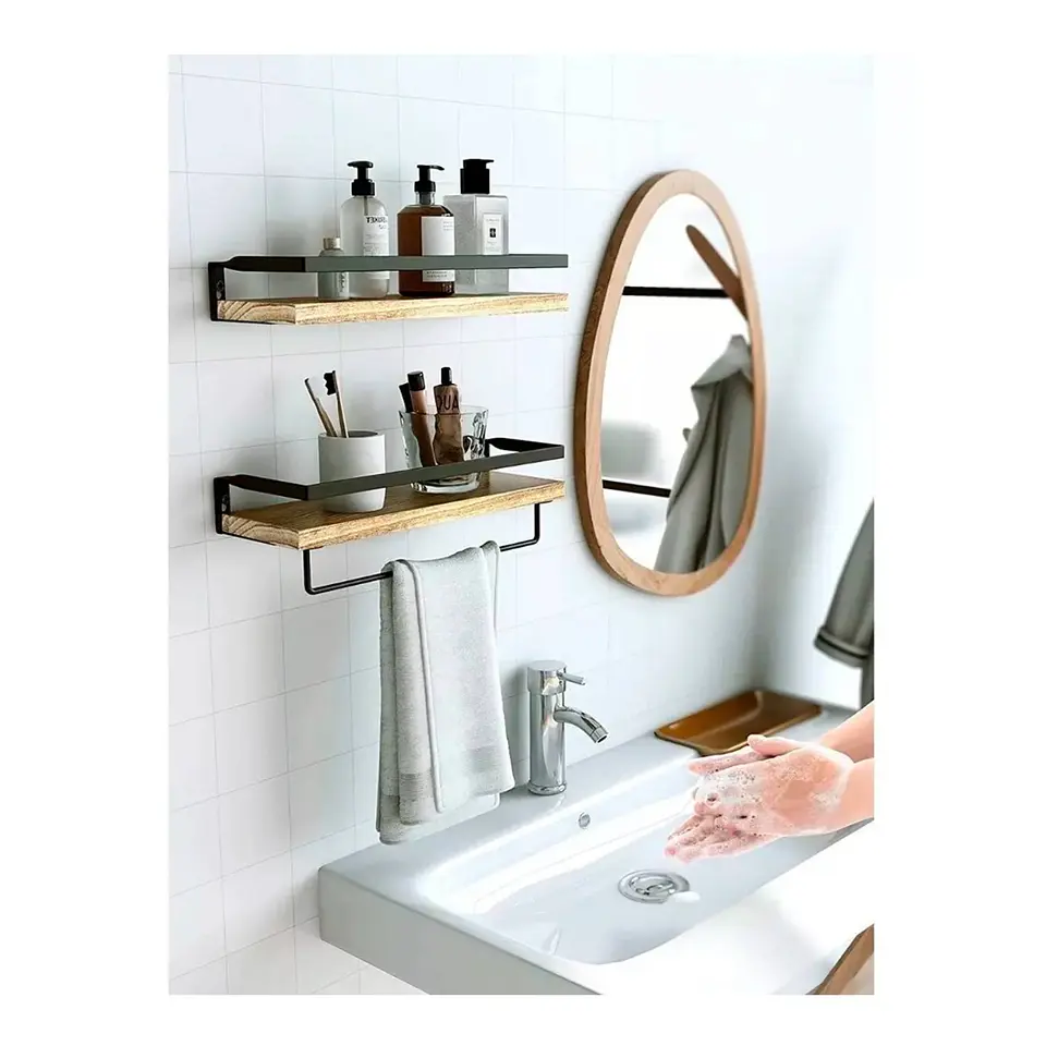 Estanteria Minimalista Moderna 2 Niveles Flotante De Madera  2