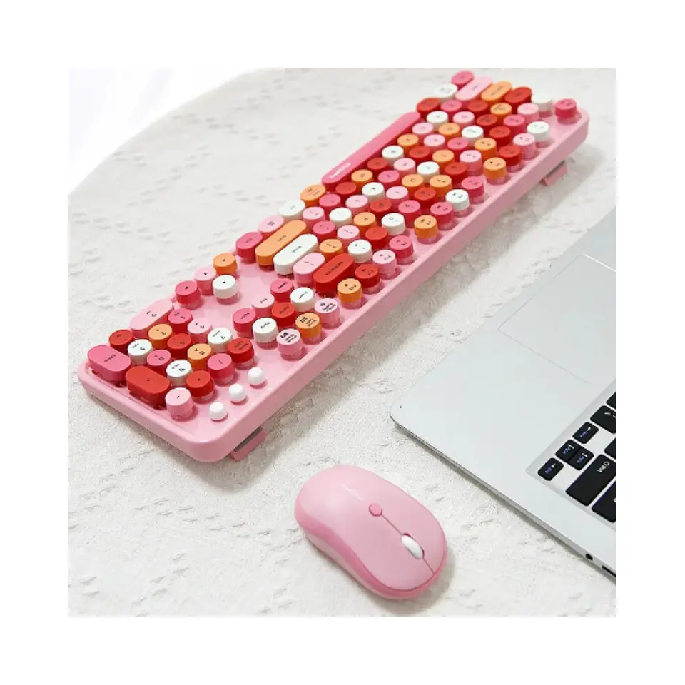 Teclado + Mouse Inalámbrico Lapiz Labial Retro Mujer 3