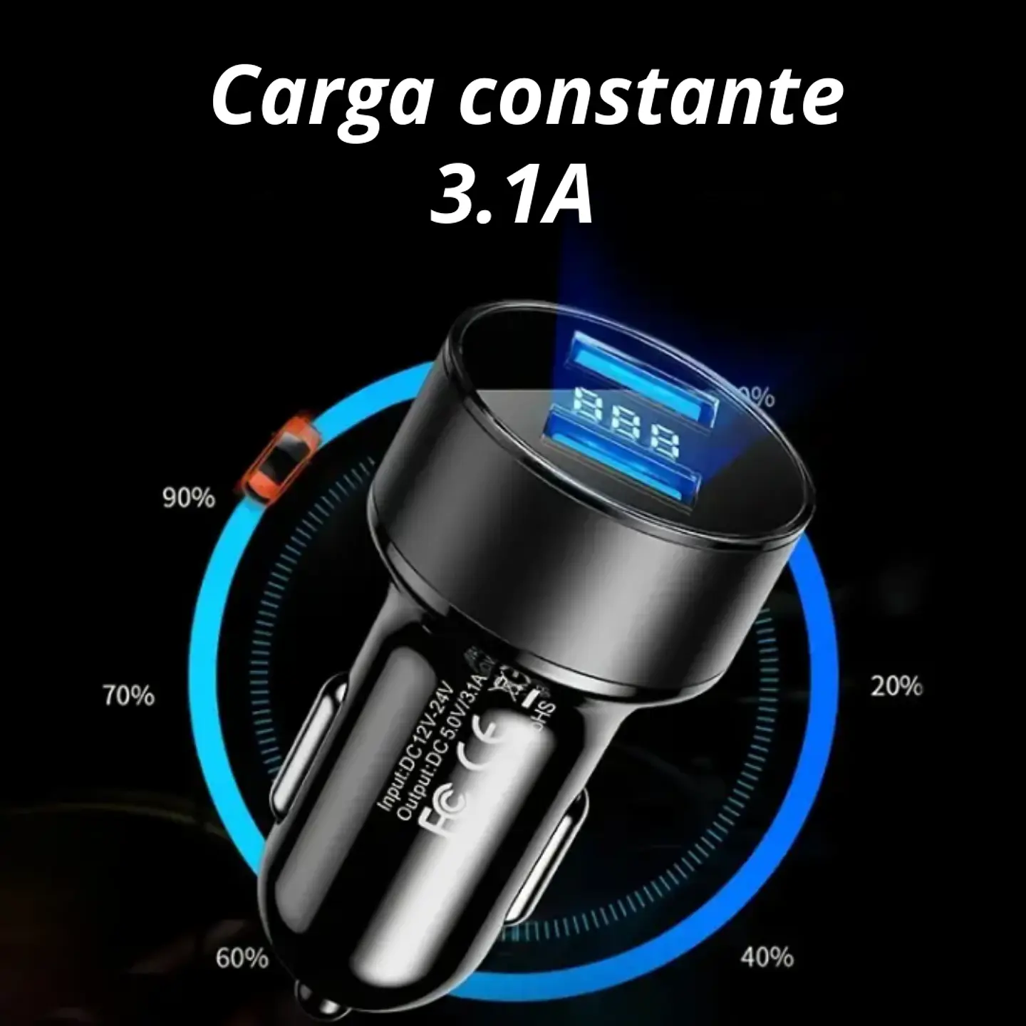 Cargador Adaptador Automovil Usb Doble Entrada 12-24v 3.1a 5
