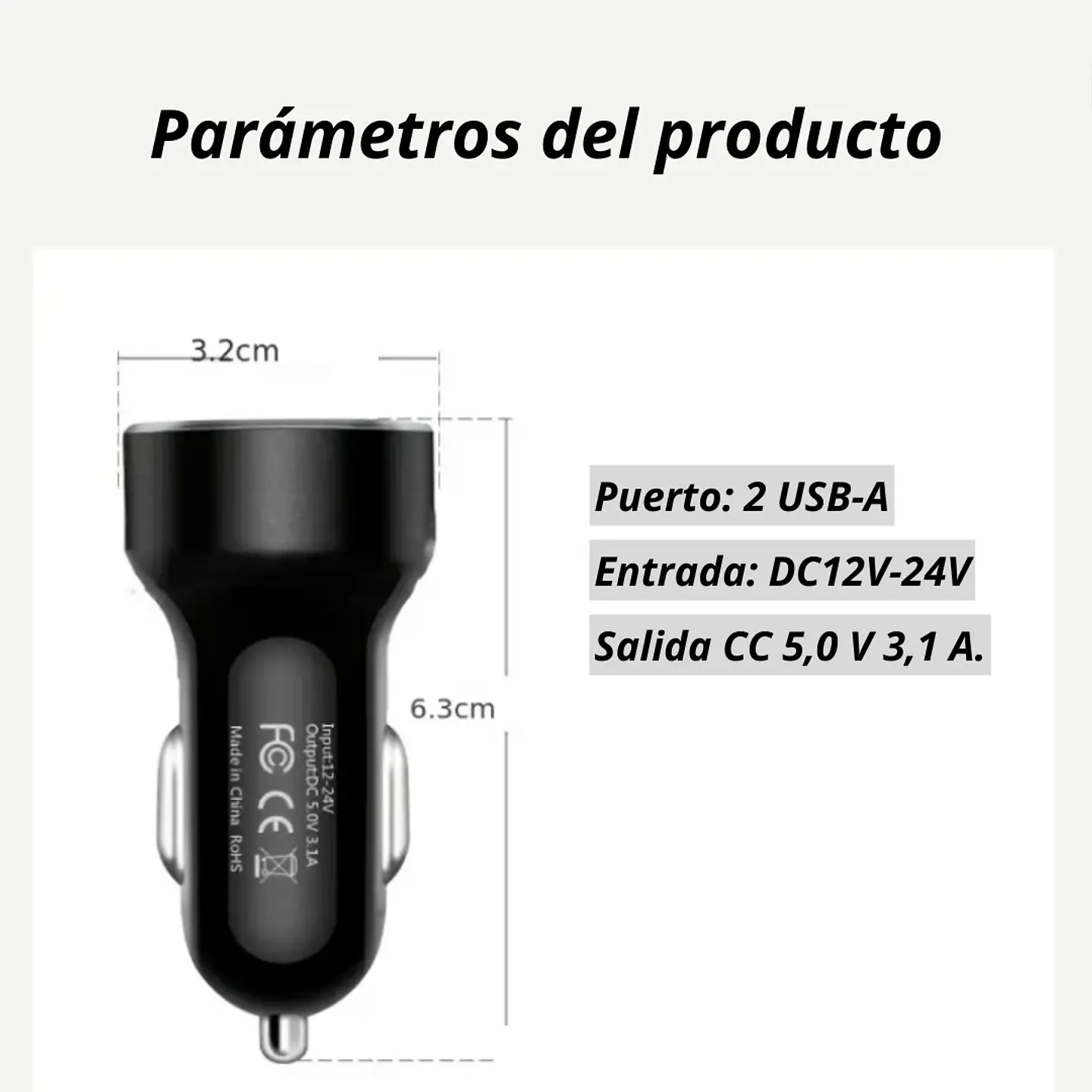 Cargador Adaptador Automovil Usb Doble Entrada 12-24v 3.1a 3