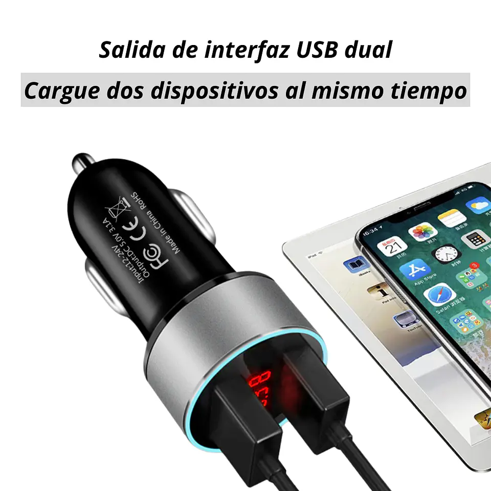 Cargador Adaptador Automovil Usb Doble Entrada 12-24v 3.1a 2