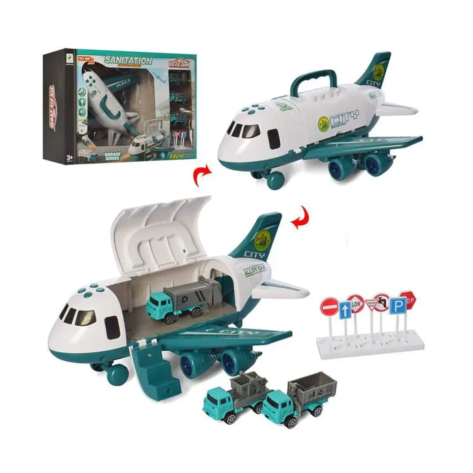 Avion Transportador 3 Coches Metal Con Música Y Luces 8