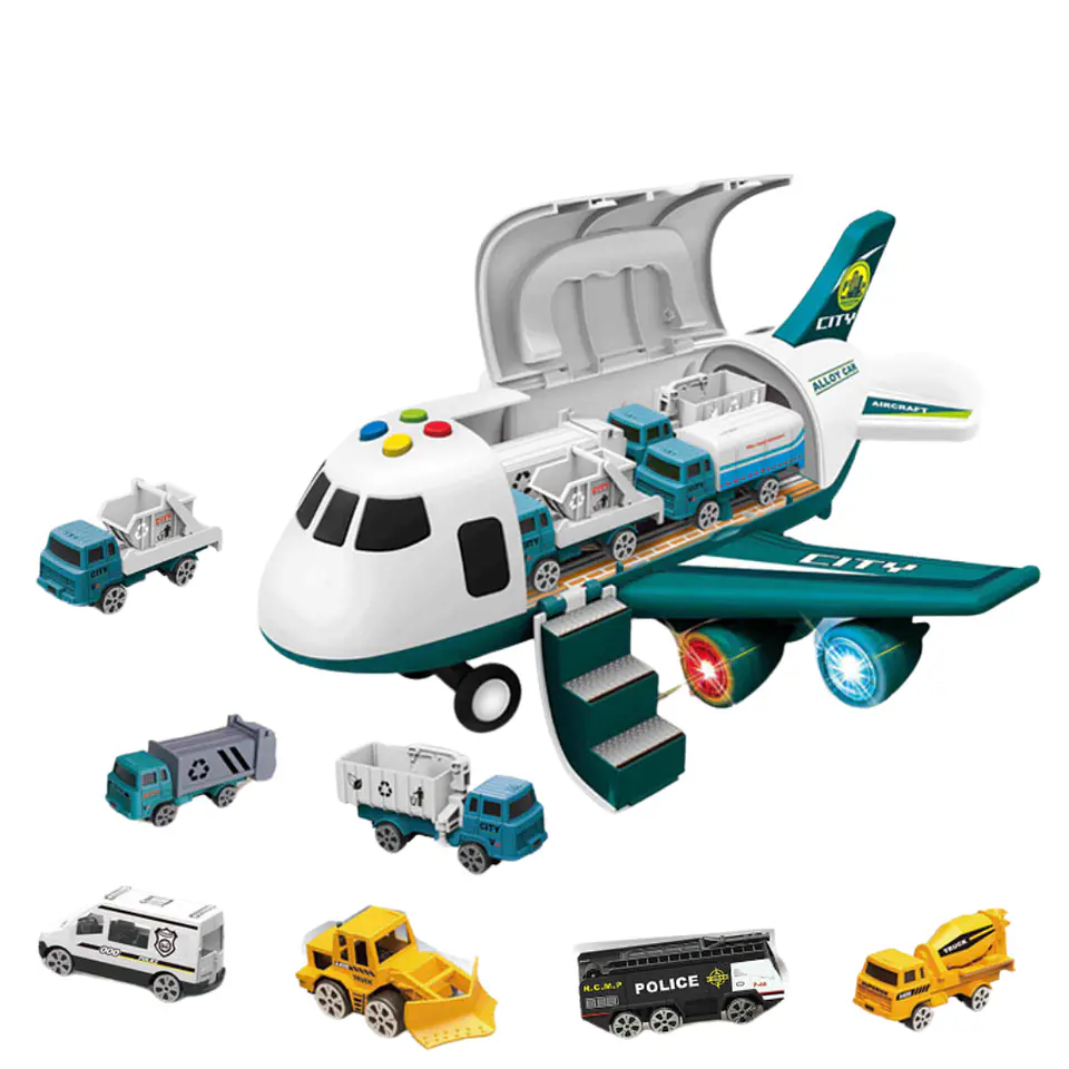 Avion Transportador 3 Coches Metal Con Música Y Luces 1