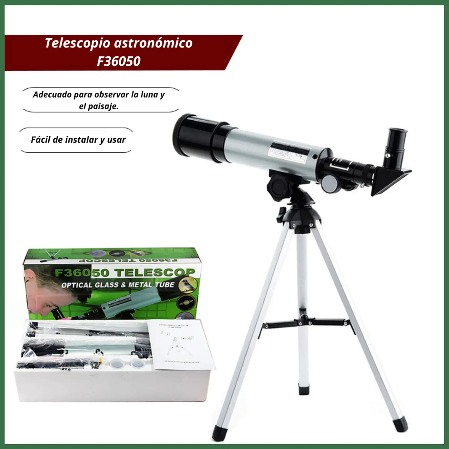 Telescopio Astrónomico Monocular Con Tripode F36050 4