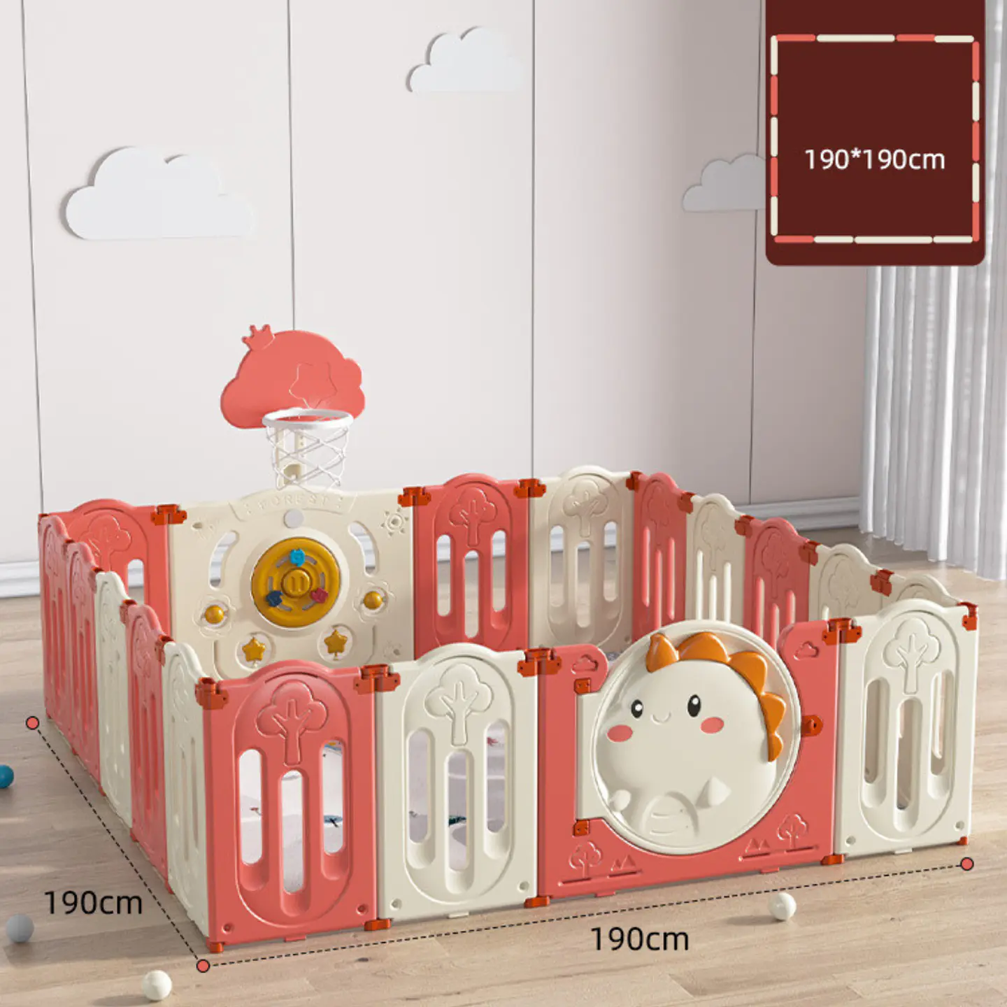 Corral De Juegos Infantil Dinosaurio Plegable 190cm X 190cm 2