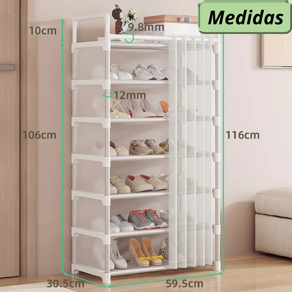 Zapatero De 7 Niveles Metal Organizador + Cortina 2