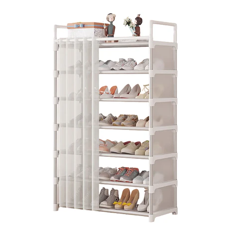 Zapatero De 7 Niveles Metal Organizador + Cortina
