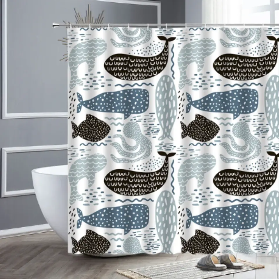 Cortina De Baño Para Ducha Impermeable Con Diseño 180x150 Cm 3