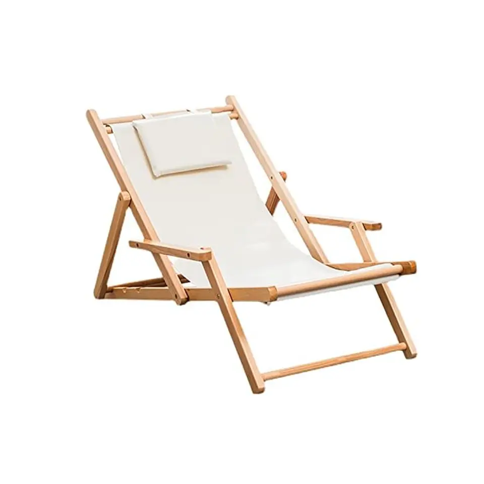 Silla De Playa Reposera Plegable De Lona Y Madera Exteriores 7