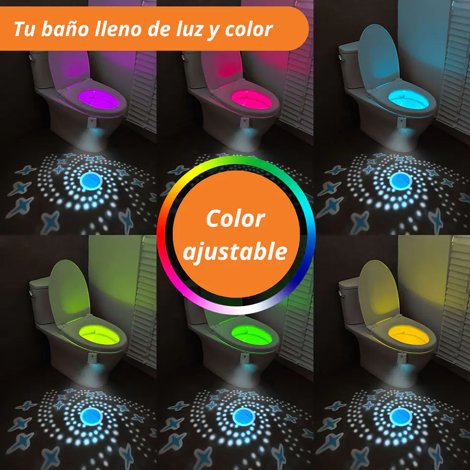 Luz Led Nocturna Para Baño Inodoro Sensor Color Ajustable 3