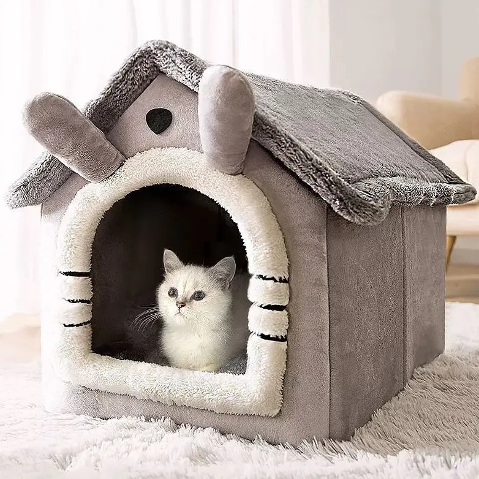 Casa Para Mascotas Calida De Interior Forrada En Felpa 4