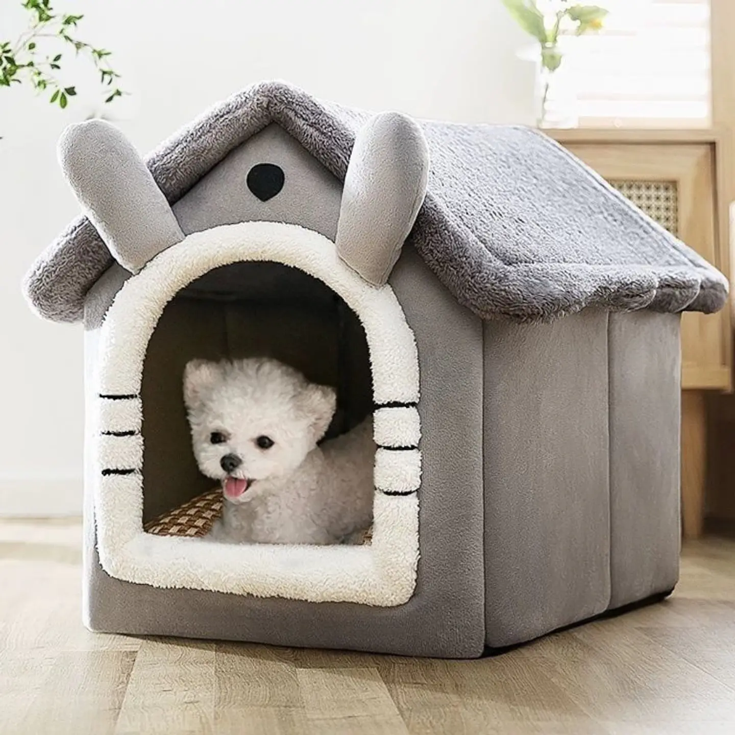 Casa Para Mascotas Calida De Interior Forrada En Felpa 6