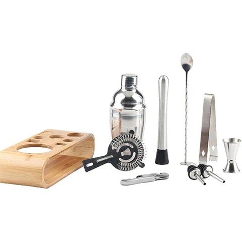 Set Coctelero Bar + Utensilios 10 Pzs Acero Inoxidable