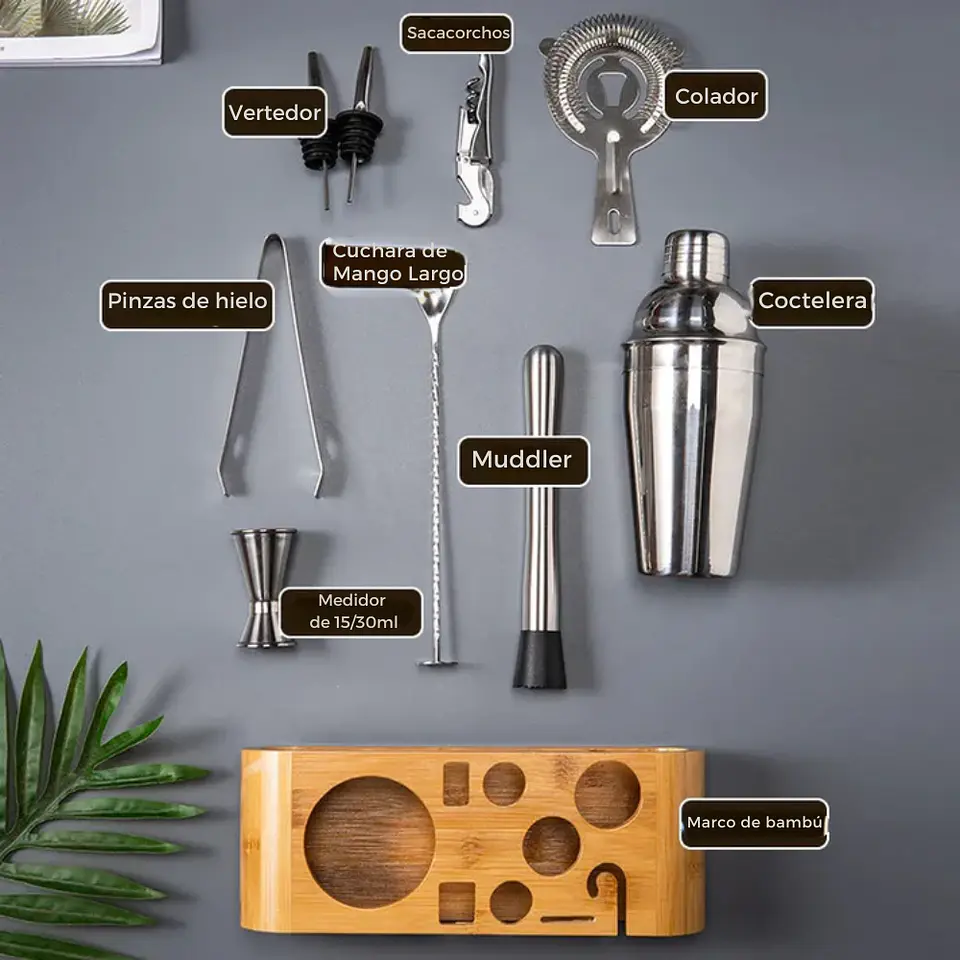 Set Coctelero Bar + Utensilios 10 Pzs Acero Inoxidable 7