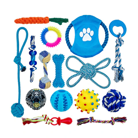 Set 15 Juguetes Para Mascotas Antiestrés Pelota Cuerda Goma