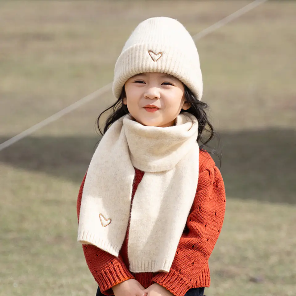 Conjunto De Gorro Y Bufanda De Lana Tejido Invierno Para Niños 4