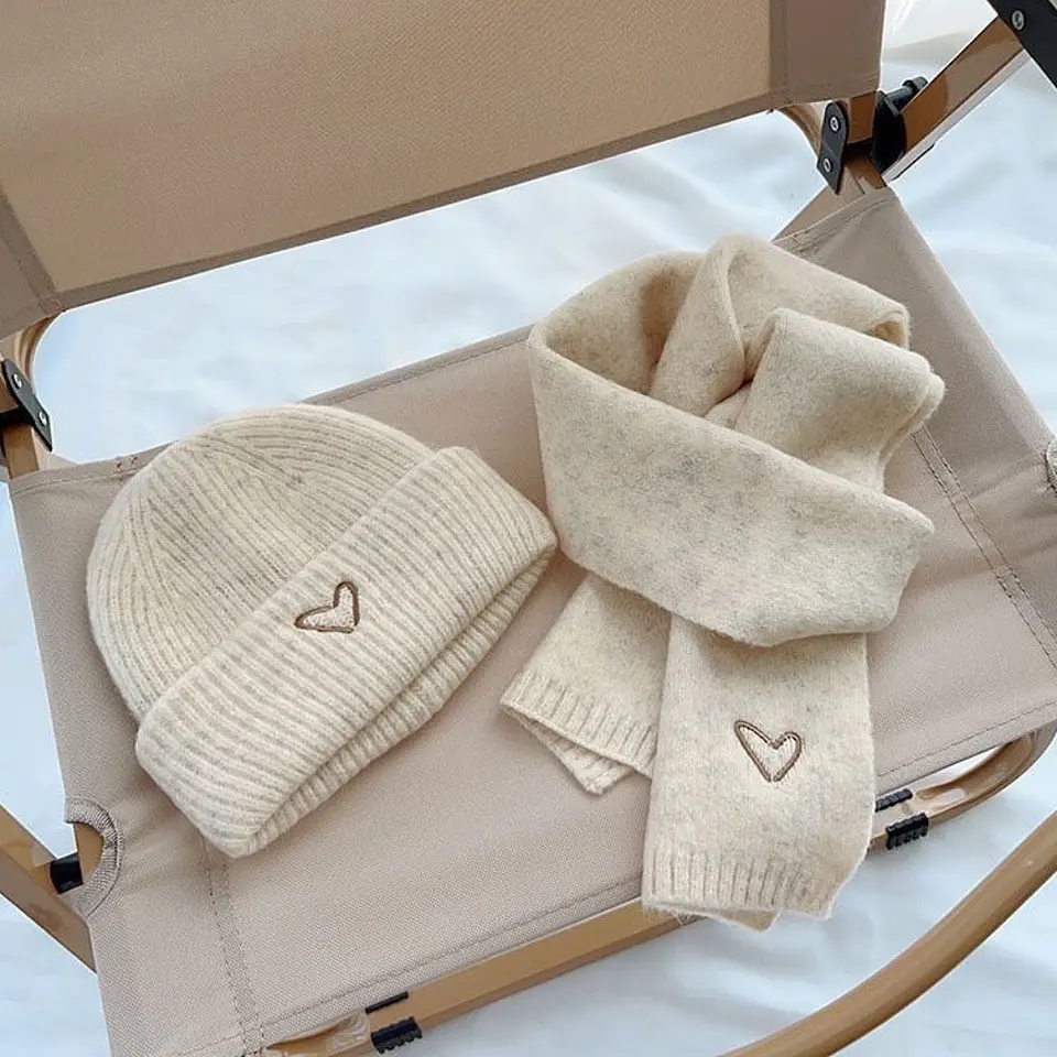 Conjunto De Gorro Y Bufanda De Lana Tejido Invierno Para Niños 7