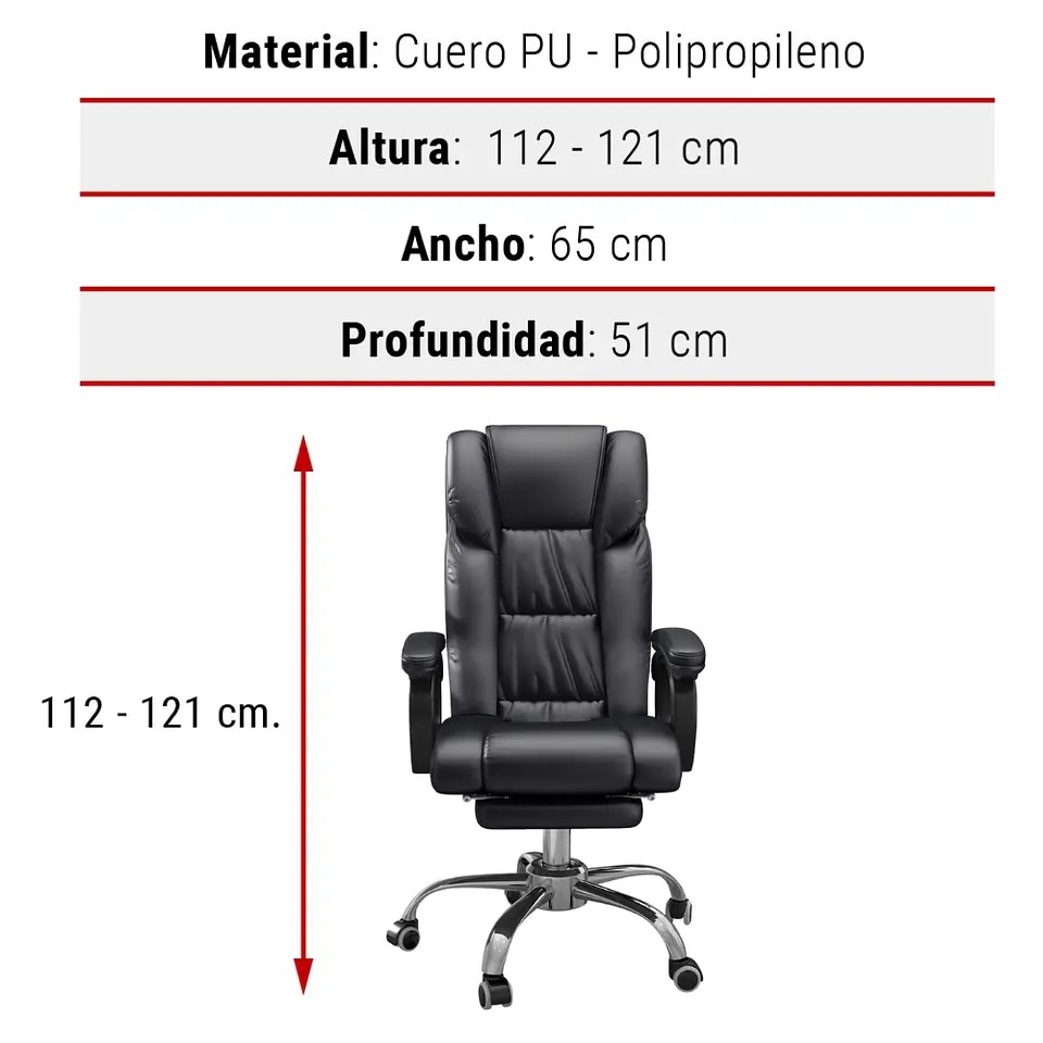 Sillón Ejecutivo De Cuero PU Reclinable Reposapiés Reclinable 3