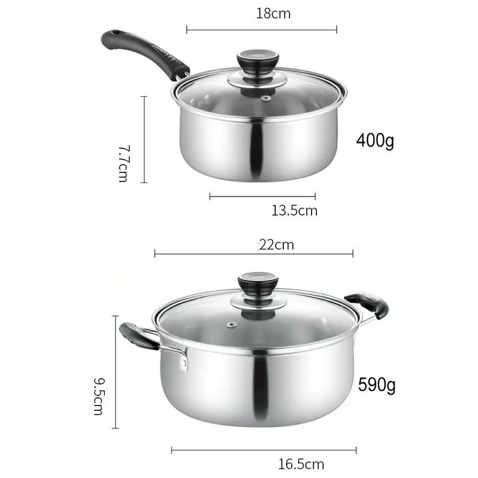 Juego De Ollas Y Sartén Batería 5 Pcs Cocina Inoxidable 5