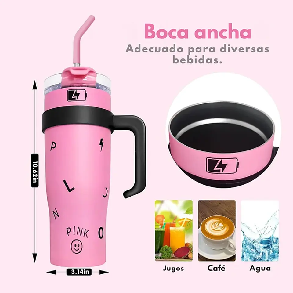 Taza Térmica Con Asa Pink Bombilla 1200 Ml Boca Ancha 1