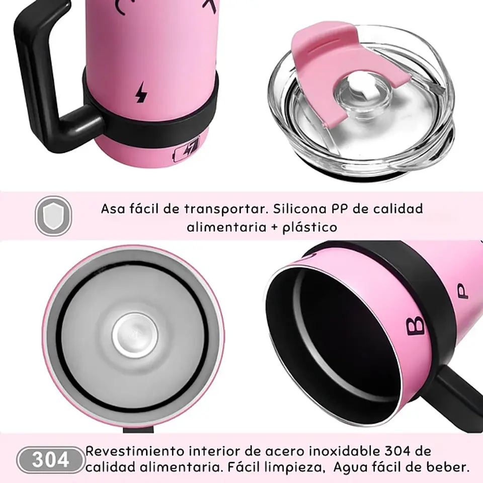 Taza Térmica Con Asa Pink Bombilla 1200 Ml Boca Ancha 2