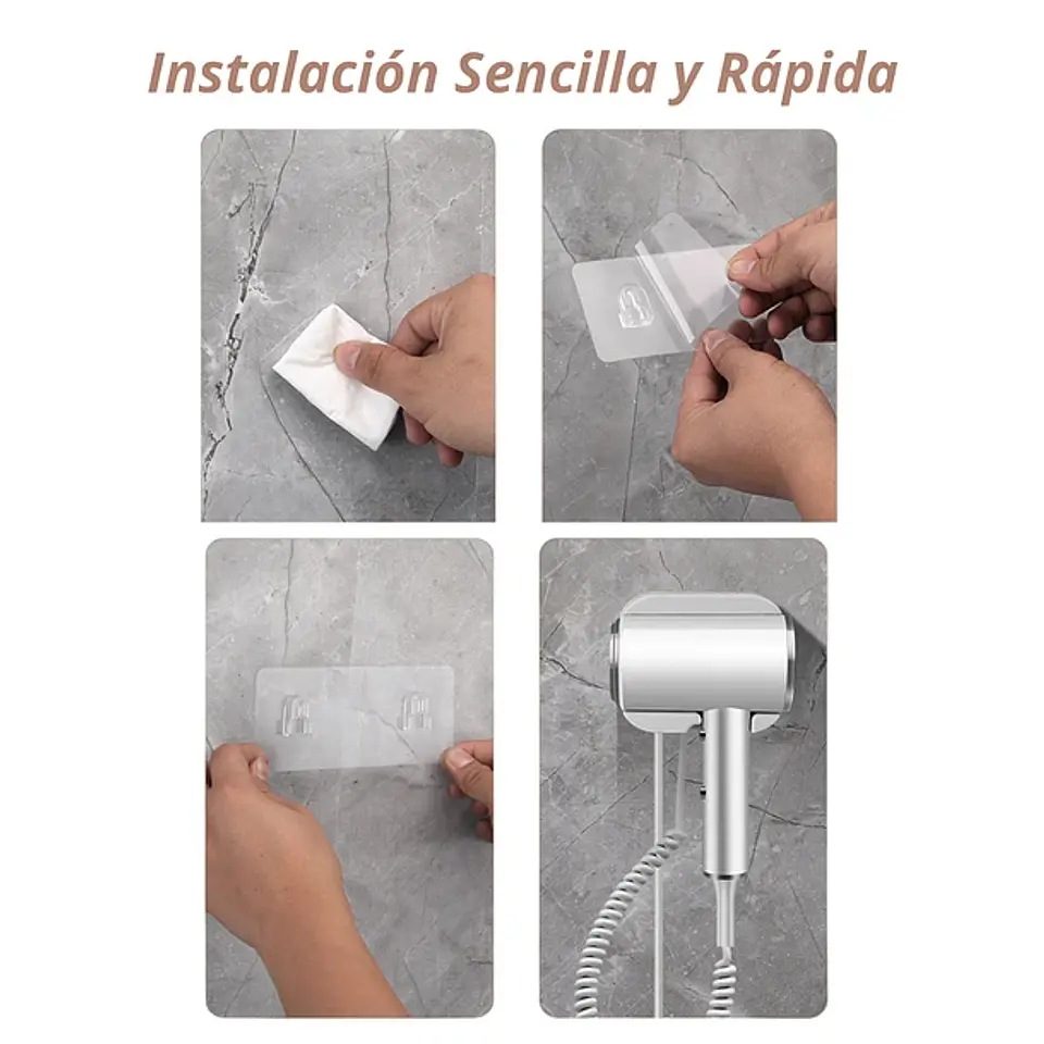 Secador De Cabello Con Soporte Para Pared Blanco Compacto 3