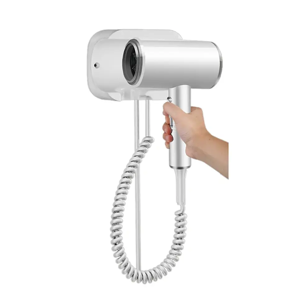 Secador De Cabello Con Soporte Para Pared Blanco Compacto 4