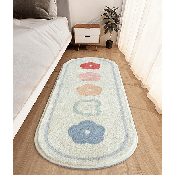 Alfombra Larga Ovalada Peluda Dormitorio Flores 120x40cm 2