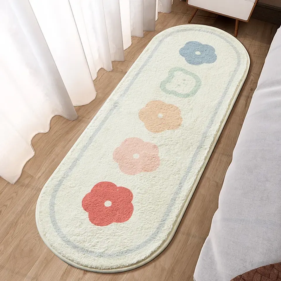 Alfombra Larga Ovalada Peluda Dormitorio Flores 120x40cm 4