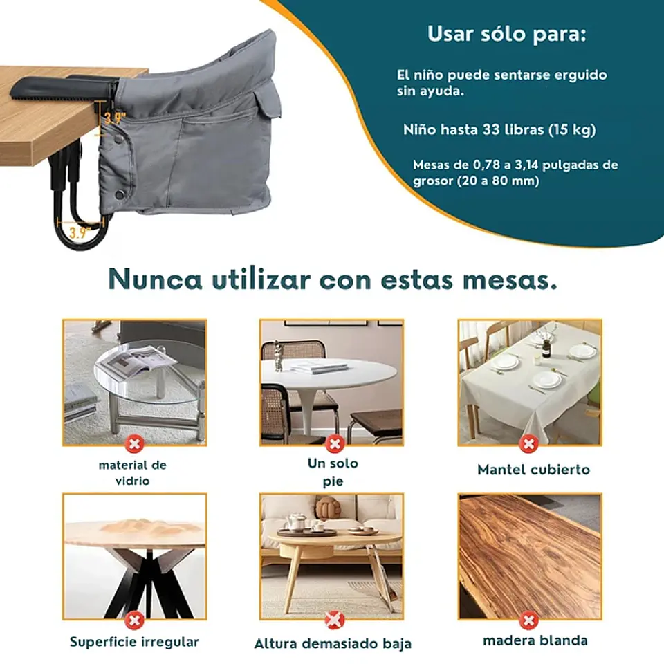 Silla Para Comedor Para Bebés Portatil Plegable Resistente 6