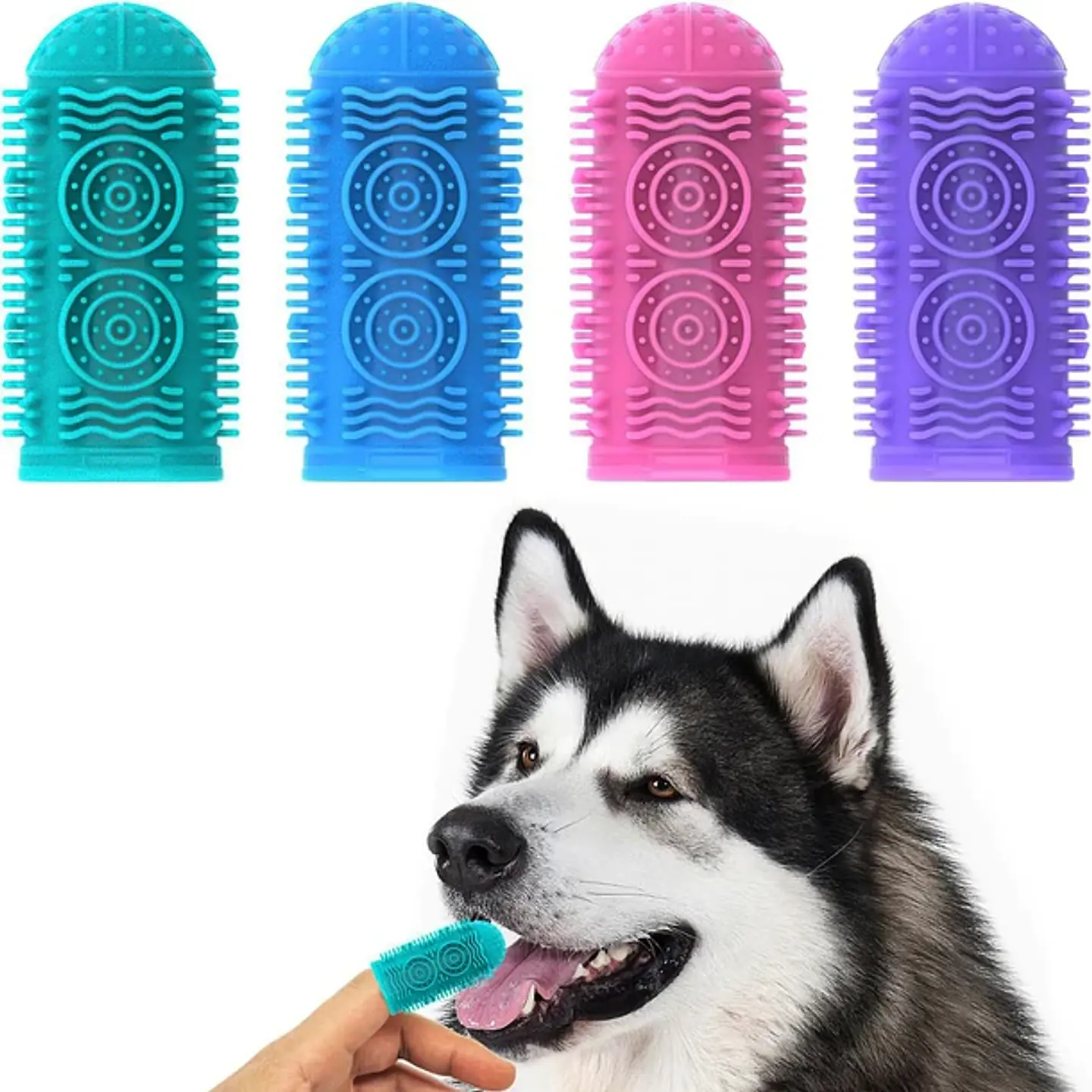 Pack 4 Cepillos Dedal Limpiadientes Para Perros 1