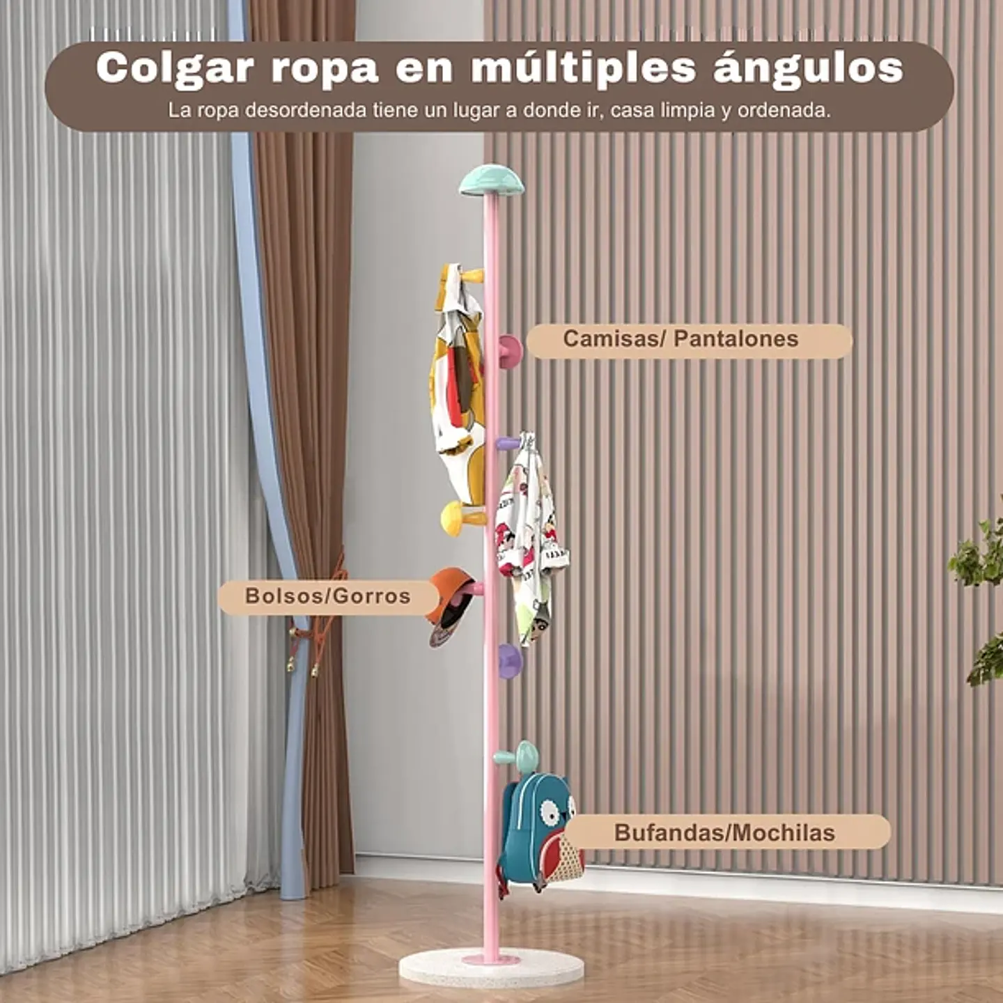 Perchero Infantil En Forma De Honguito Multicolor 7 Ganchos 3