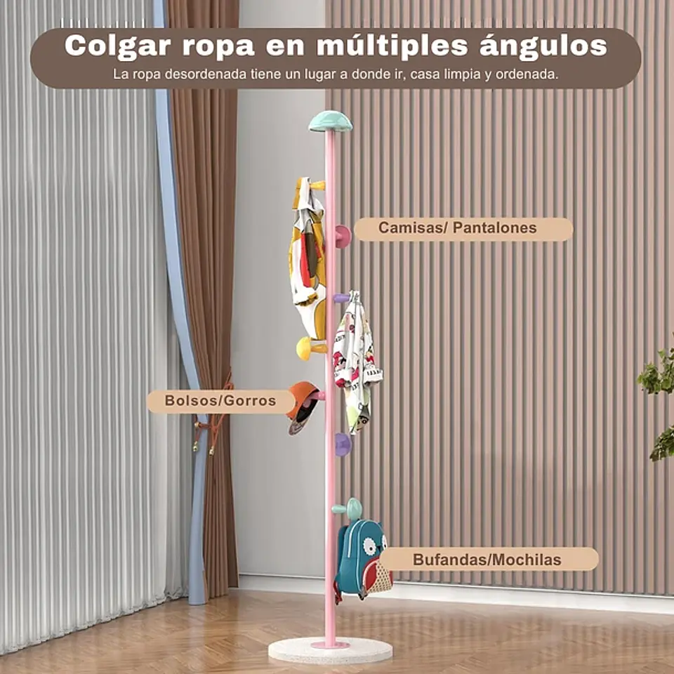 Perchero Infantil En Forma De Honguito Multicolor 7 Ganchos 3