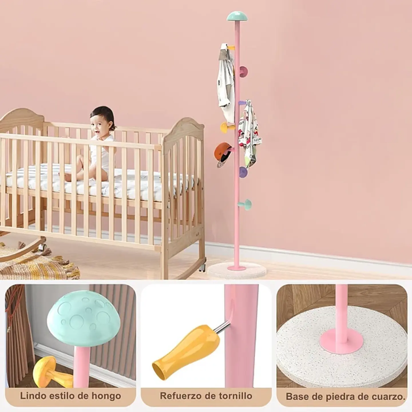 Perchero Infantil En Forma De Honguito Multicolor 7 Ganchos 4