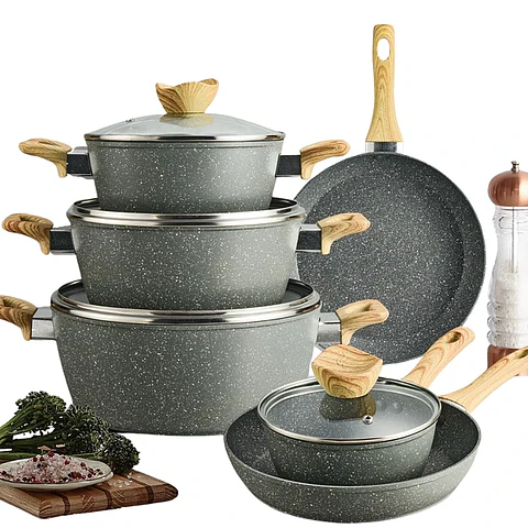 Batería De Cocina 10 Piezas Antiadherente De Piedra Médica