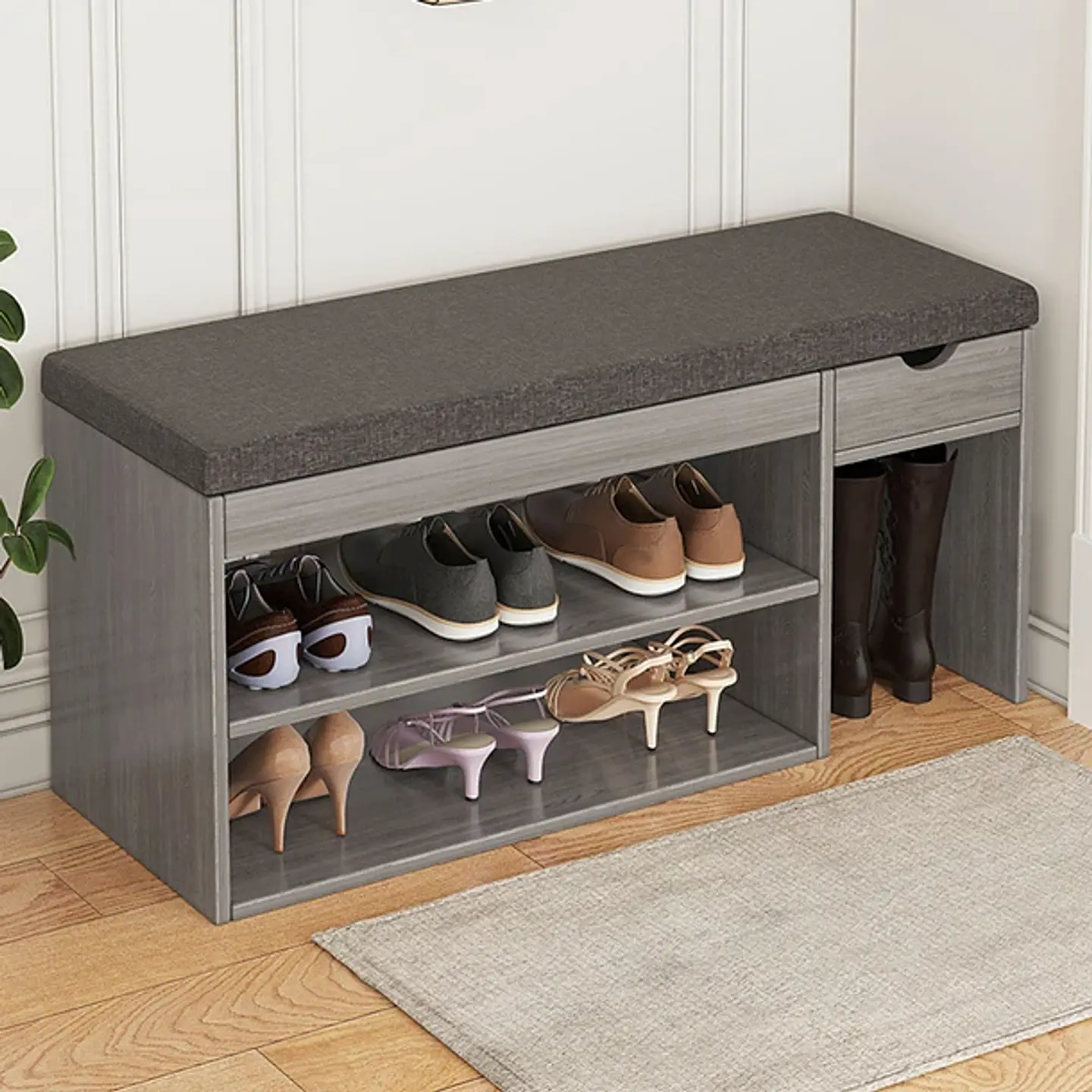 Puff Organizador Zapatero Multifuncional Madera 80x24x43 CM 2