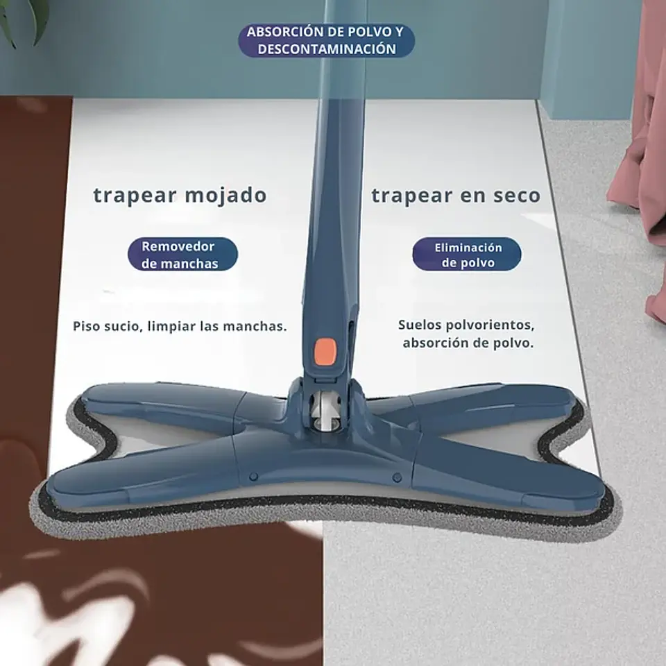 Mopa Trapeador Tipo X Con Escurridor 6 Repuesto Multiusos 3