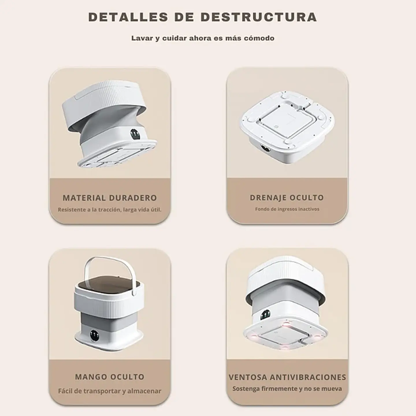 Mini Lavadora Portátil 2Kg por lavado Automática Gris 5
