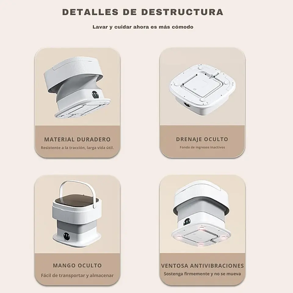 Mini Lavadora Portátil 2Kg por lavado Automática Gris 5
