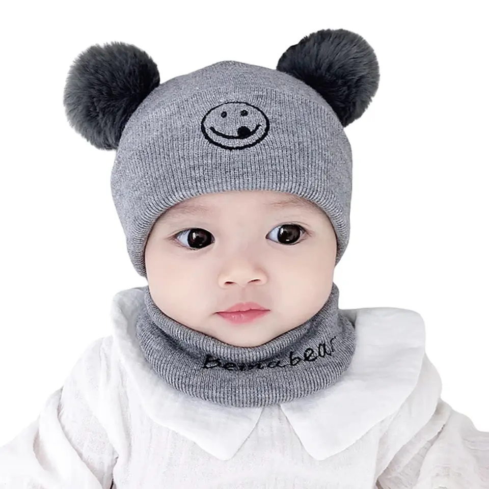 Gorro Con Cuello Para Bebé Orejitas Oso Para Invierno 2