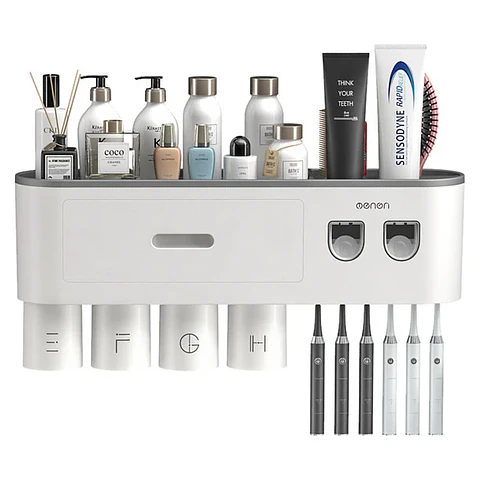 Dispensador Pasta Dental Porta Cepillos De Pared 4 Tazas