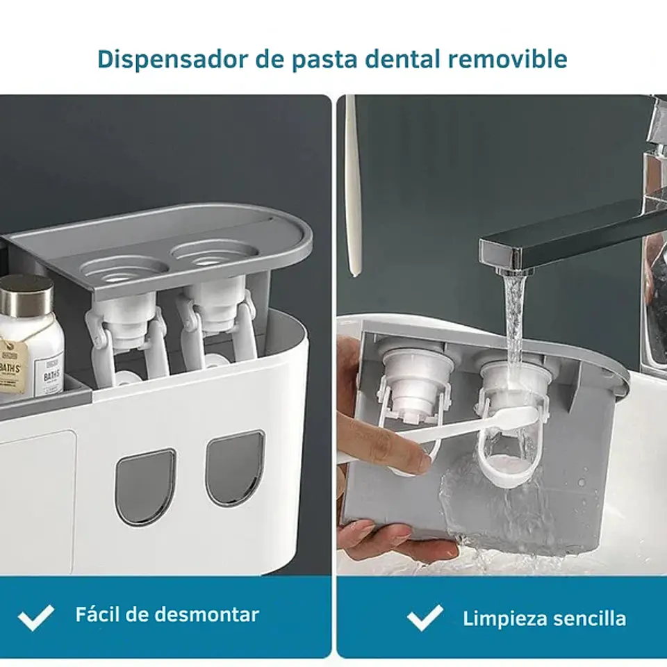 Dispensador Pasta Dental Porta Cepillos De Pared 4 Tazas 5