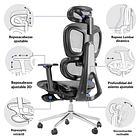 Silla Oficina Élite Ergonómica Gris Soporte Lumbar Cervical Ajustable 6