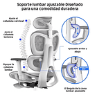 Silla Oficina Élite Ergonómica Gris Soporte Lumbar Cervical Ajustable 5