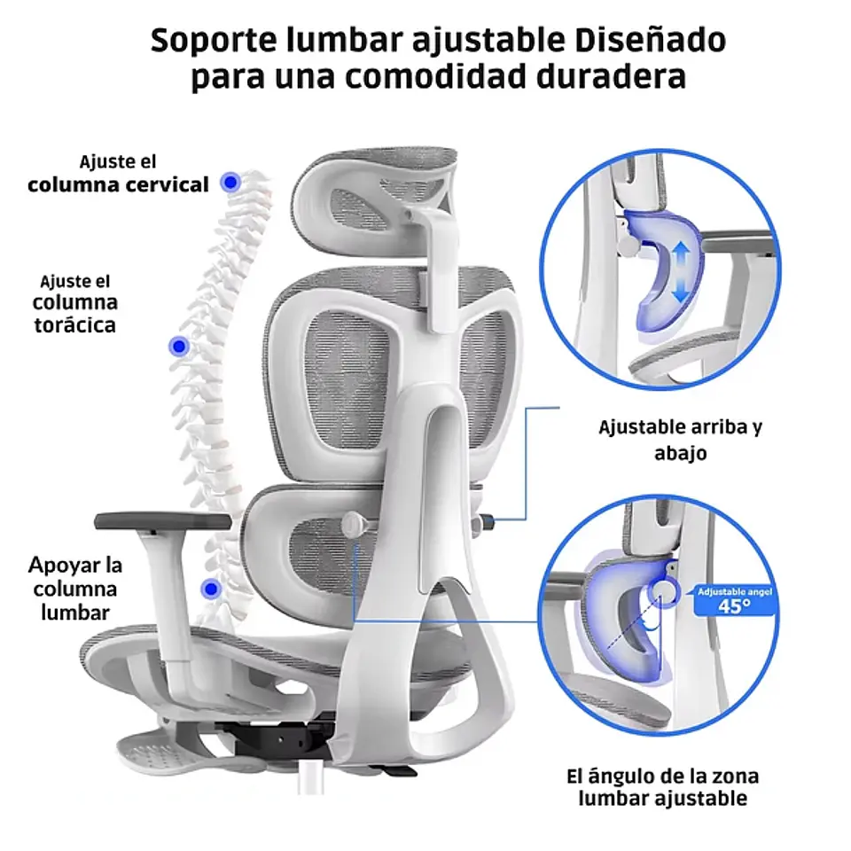 Silla Oficina Élite Ergonómica Soporte Lumbar Cervical Ajustable 4
