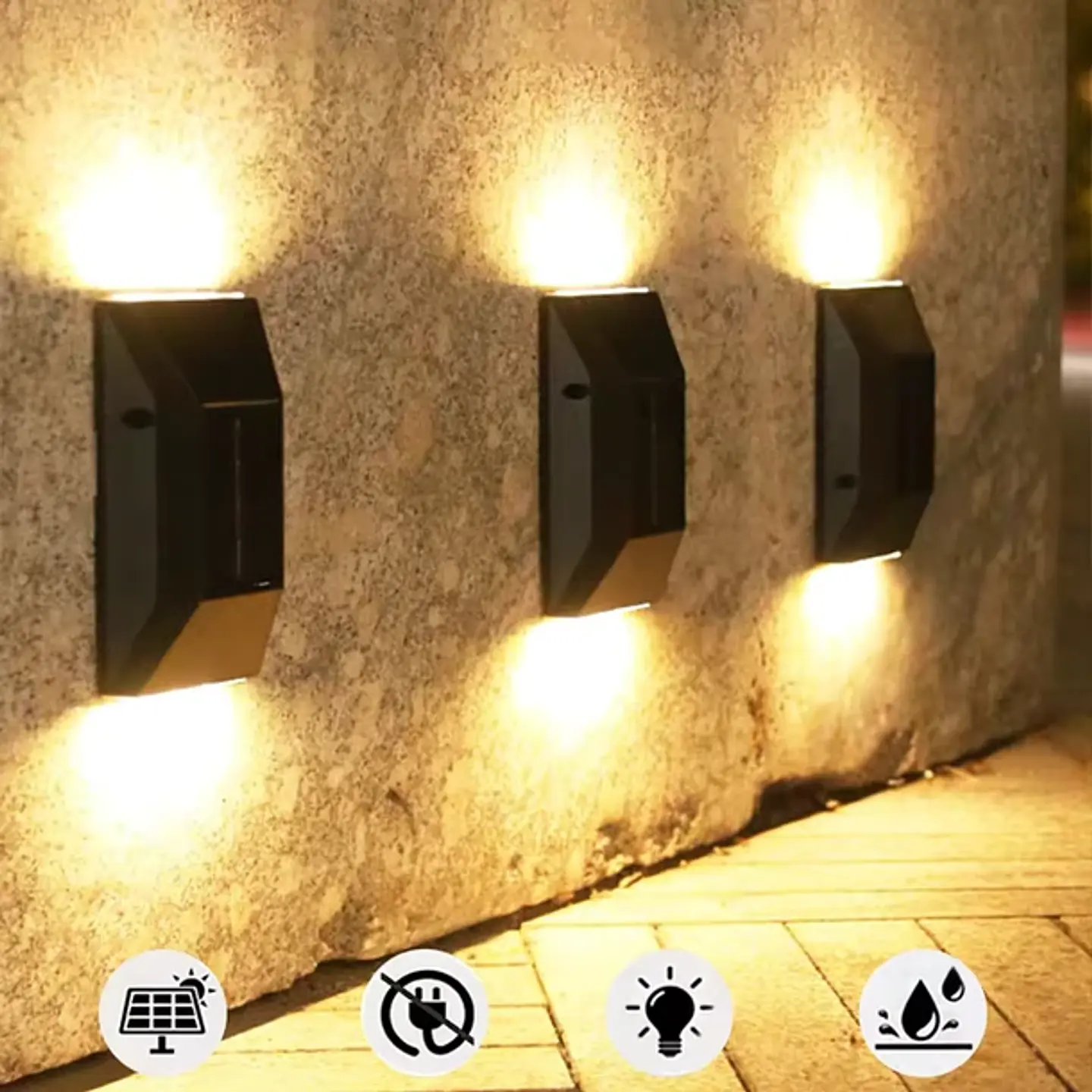 PACK 4 Foco Led Luz Cálida Panel Solar Para Paredes Exterior 3